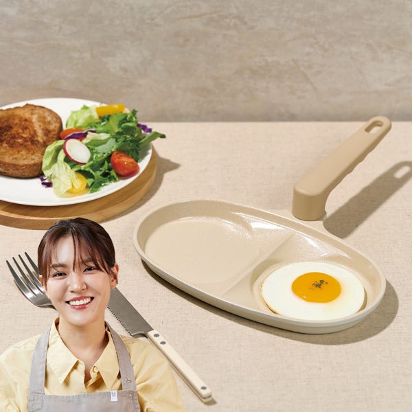 트루쿡 국산 한방울 2구 에그팬 인덕션 세라믹 베이지 25cm 계란후라이팬 브러쉬 세트
