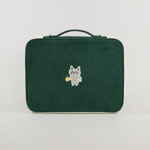 코듀로이 키티 캐릭터 손잡이 노트북 파우치 딥 그린 노트북 케이스 13 15 17 인치