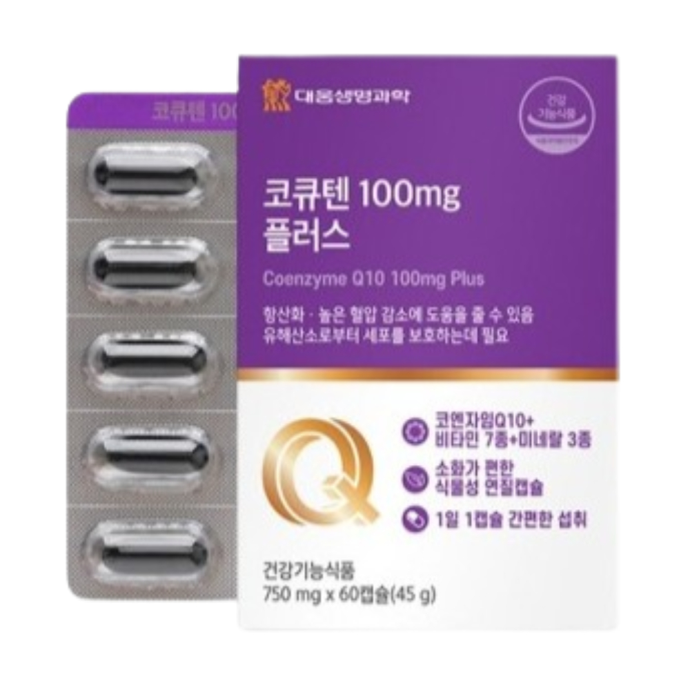 <b>대웅생명과학</b> 코엔자임 Q10 큐텐 코큐텐 100 비타민비군 7종 미네랄 3종 60<b>캡슐</b>