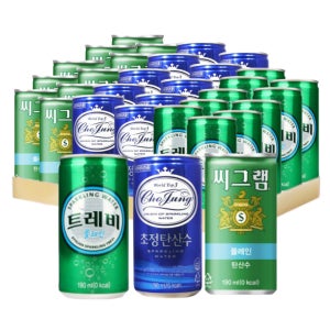 트레비 탄산수 플레인 초정탄산수 씨그램 카페 탄산수 190ml 10캔씩 총30캔 미니캔음료