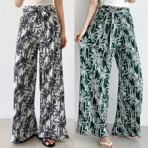 [핫썸머/휴양지룩] 야자수 플리츠 프릴와이드 찰랑찰랑 시원한 와이드팬츠 비치룩 휴가룩 편하고 핏예쁜 여름바지