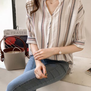 1+1 가오리핏 린넨 블라우스 브이넥 여름 셔츠