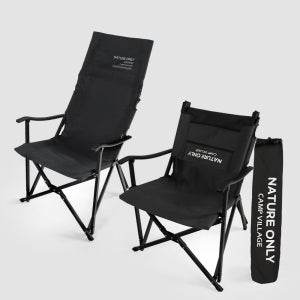 1+1 캠프빌리지 캠핑 의자 짧게 접히는 롱 릴렉스 체어 블랙