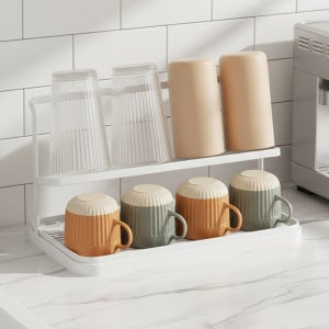 컵거치대 컵정리대 컵걸이 주방정리용품 식탁정리함 텀블러보관함 경사형 선반
