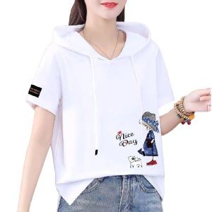 애니레터 후드 반팔티 프린팅 여름 티셔츠