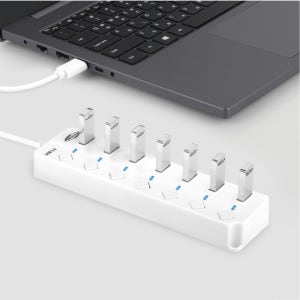 강원전자 넷메이트 USB3.0 멀티허브 7in1 노트북 패드 개별 전원 7포트, 화이트