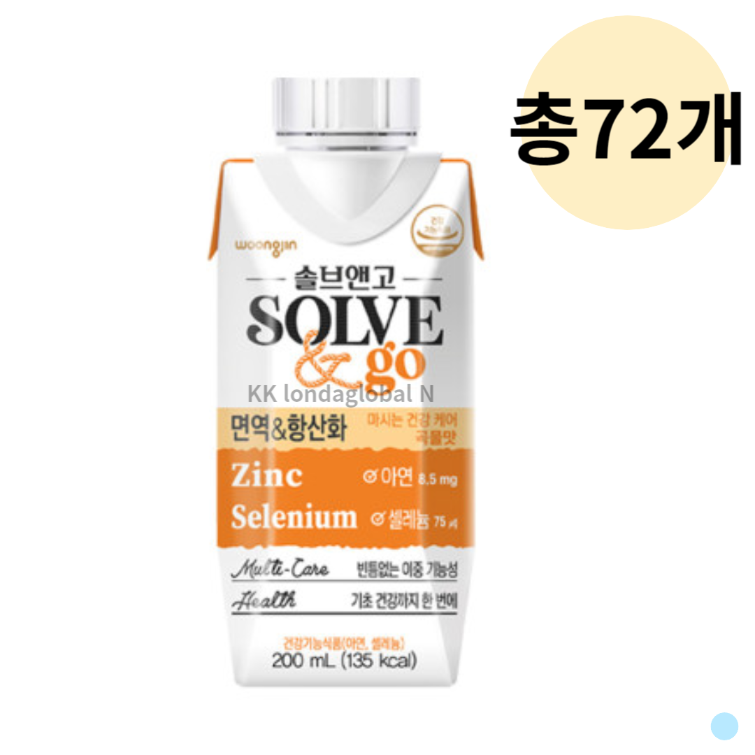솔브앤고 <b>면역</b>&amp;항산화 건강음료 곡물맛 200mL 총72개