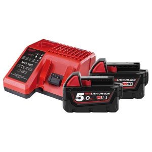 밀워키 18V 배터리 충전기세트 M12-18C + M18 B5 5.0Ah 배터리 2개 세트