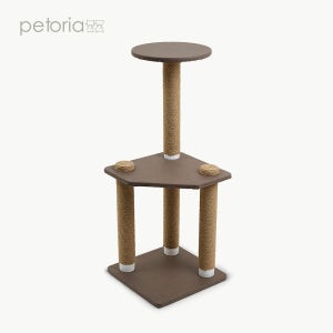 한층뚝딱 3단 코너형 고양이 방수 캣타워 다크브라운
