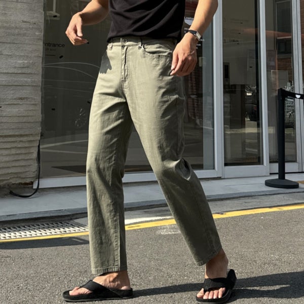 남자 라그 여름 아이스 쿨 린넨 일자 스판 히든밴딩 면바지