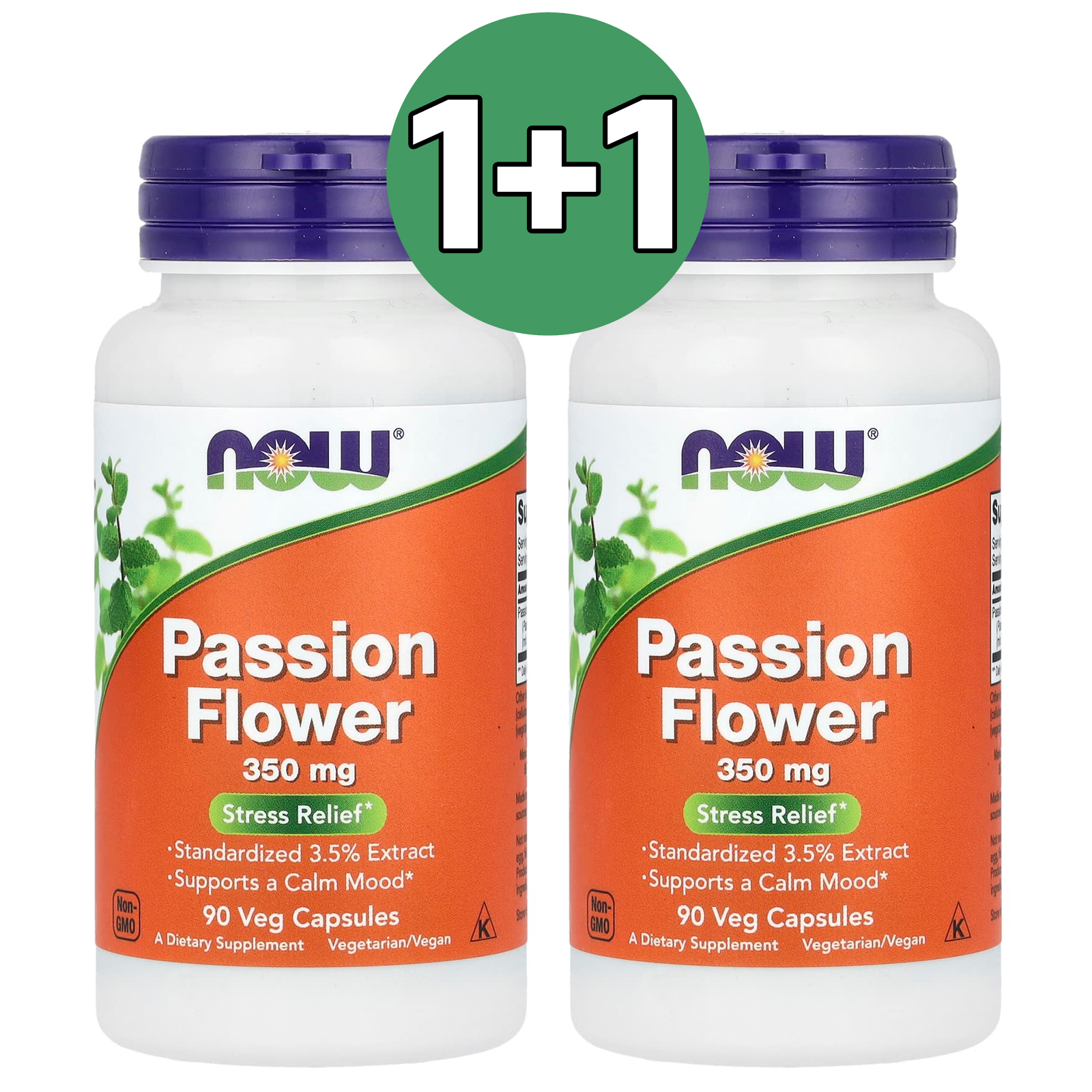 1+1 나우 <b>패션 플라워</b> 천연 수면 보조 멜라토닌 무첨가 350mg 90정 2통