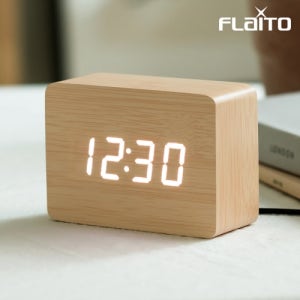 우드 직사각 LED 엔틱 무소음 날짜 온도 인테리어 탁상 시계 (블랙)