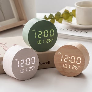 문폴 우드 인테리어 LED 날짜 온도 미니 탁상시계 3color