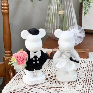 석고방향제 빅베어브릭 웨딩 신랑신부 블랙수트 화이트드레스 커플 2p세트 피톤치드 디퓨저 결혼선물