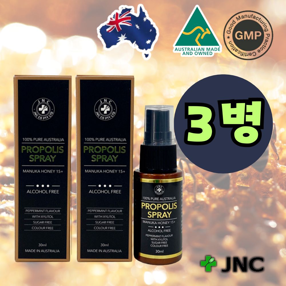 3병 구성 <b>JNC</b> 100% 호주산 프로폴리스 마누카꿀 15 플러스 스프레이 30ml 무색소