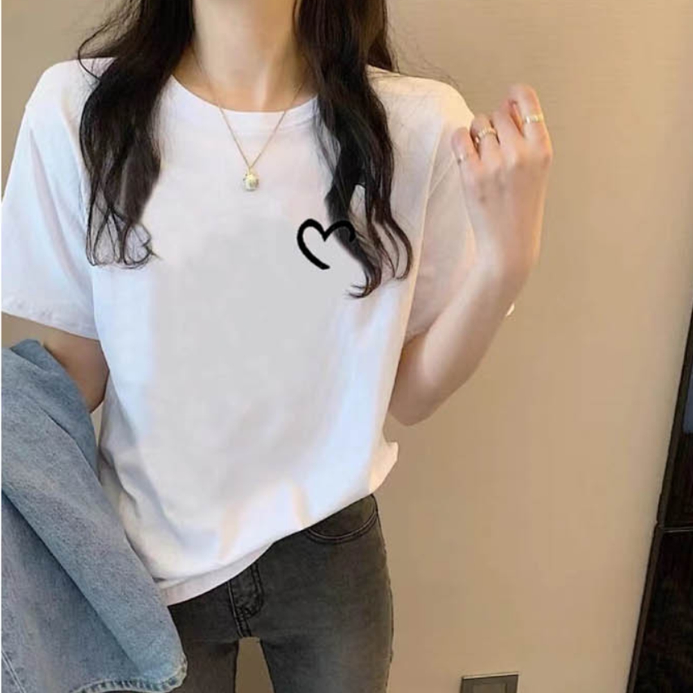 기본 흰색 무지 반팔티 코튼 하트 체리 프린트티 라운드 빅사이즈 여름티
