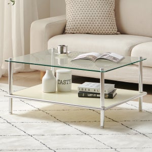 바로방가구 루머 모듈 2단 거실 소파테이블 미드센추리 강화유리 투명 테이블 선반 800