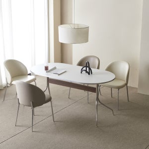 바이더하임 리코 HPL 타원형 식탁 4인용 테이블 화이트 실버엣지 1600