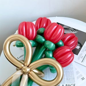 풍선꽃다발 튤립 DIY 만들기 레드골드믹스 요술풍선 부케 꽃 생일 개업 축하파티