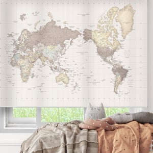 엔틱지도6 실사 세계지도 롤스크린 블라인드 서재 거실 사무실 아동 앤틱 방염 암막 가능