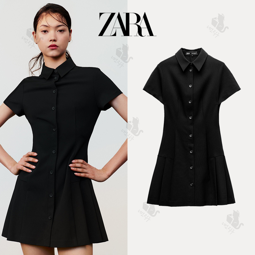 ZARA 자라 반팔 카라 미니 셔츠 스타일 원피스 블랙