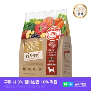 [고양이의 날][슈퍼적립 10%] ANF 식스프리플러스 인도어 독 소고기&연어 1.6kg