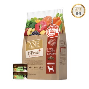 [N배송] ANF 식스프리플러스 인도어 독 소고기&연어 5.6kg+캔 95gx2 강아지 대용량 사료