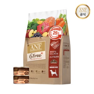 [N배송] ANF 식스프리플러스 인도어 독 소고기&연어 5.6kg+캔 95gx2 강아지 대용량 사료