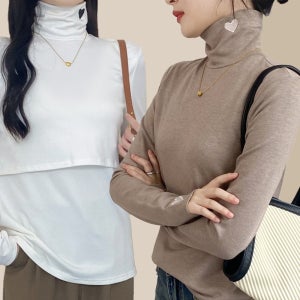 간편 긴팔 외출 수유복 임산부 수유 목티