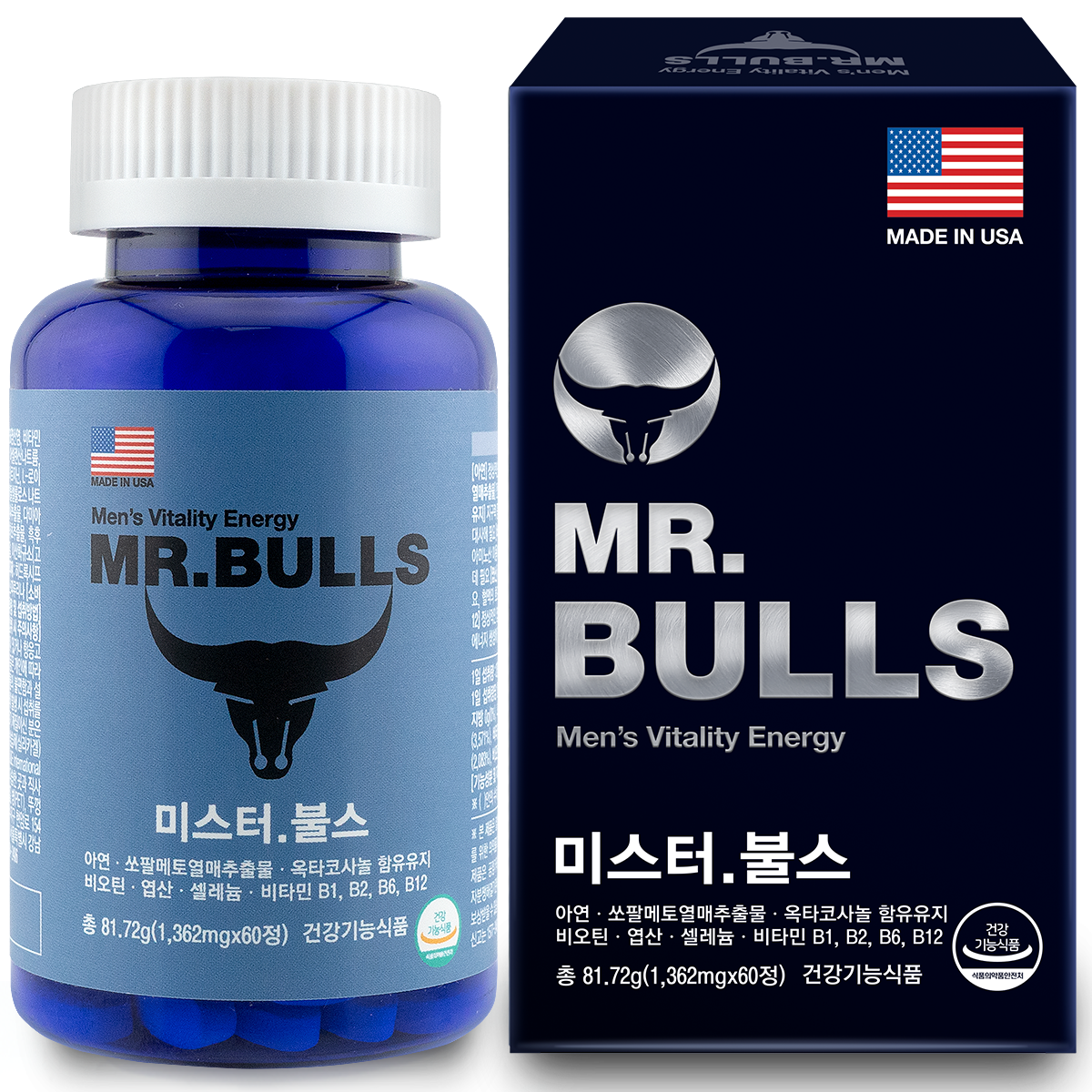 미스터불스 쏘팔메토 <b>옥타코사놀</b> 아연 비타민 프리미엄 남성 활력영양제 1,362mg X 60정