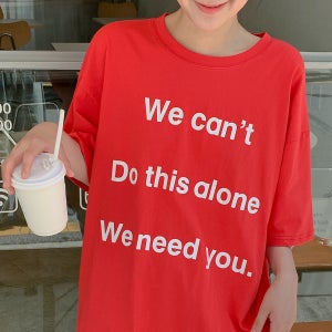 [여리핏✨색감굿] 니드유 레터링 박시반팔티 박스핏 오버핏 레드티셔츠 빨강 프린팅반팔 여름신상 캐주얼 루즈핏티 빅사이즈반팔