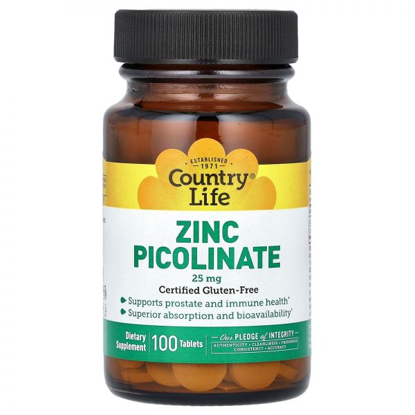 Country <b>Life</b>, 징크피콜리네이트, 25mg, 100정