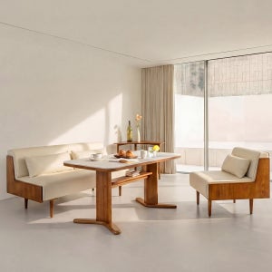 오아르 포세린 세라믹 리빙다이닝 6인 원목 코너형 식탁세트 (가죽소파2)