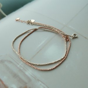 14k 18k 컷팅 볼발찌 1.5mm 레인볼 발찌 리얼화이트 (샴페인골드)
