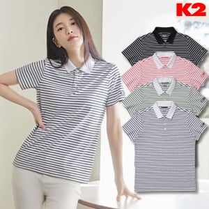 K2 수지 냉감 반팔 여성 코드텐 아이스 스트라이프 카라 티셔츠