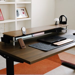 오프레임 STILO 듀얼 모니터 받침대 프리미엄 데스크 선반 고급 원목 높이조절