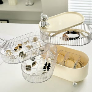 분리수납 크림 회전형 악세서리보관함 3단 반지 케이스 주얼리 귀걸이 목걸이 보관함