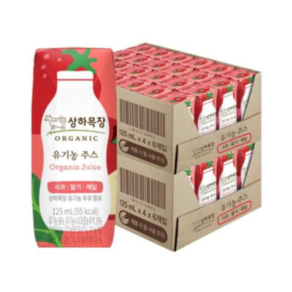 상하 목장 유기농 주스 사과 딸기 케일 125ml (48개) 유기농 저지방 대량 구매