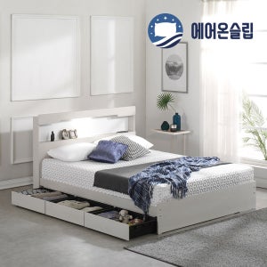 에어온슬립 E0 엘루인LED서랍침대 프레임+와이드선반 슈퍼싱글 SS 라이트오크