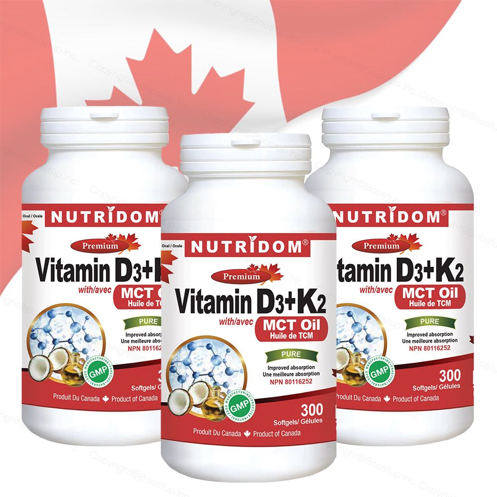 뉴트리돔 캐나다 <b>비타민D3</b>+K2 MCT오일 300캡슐x3통