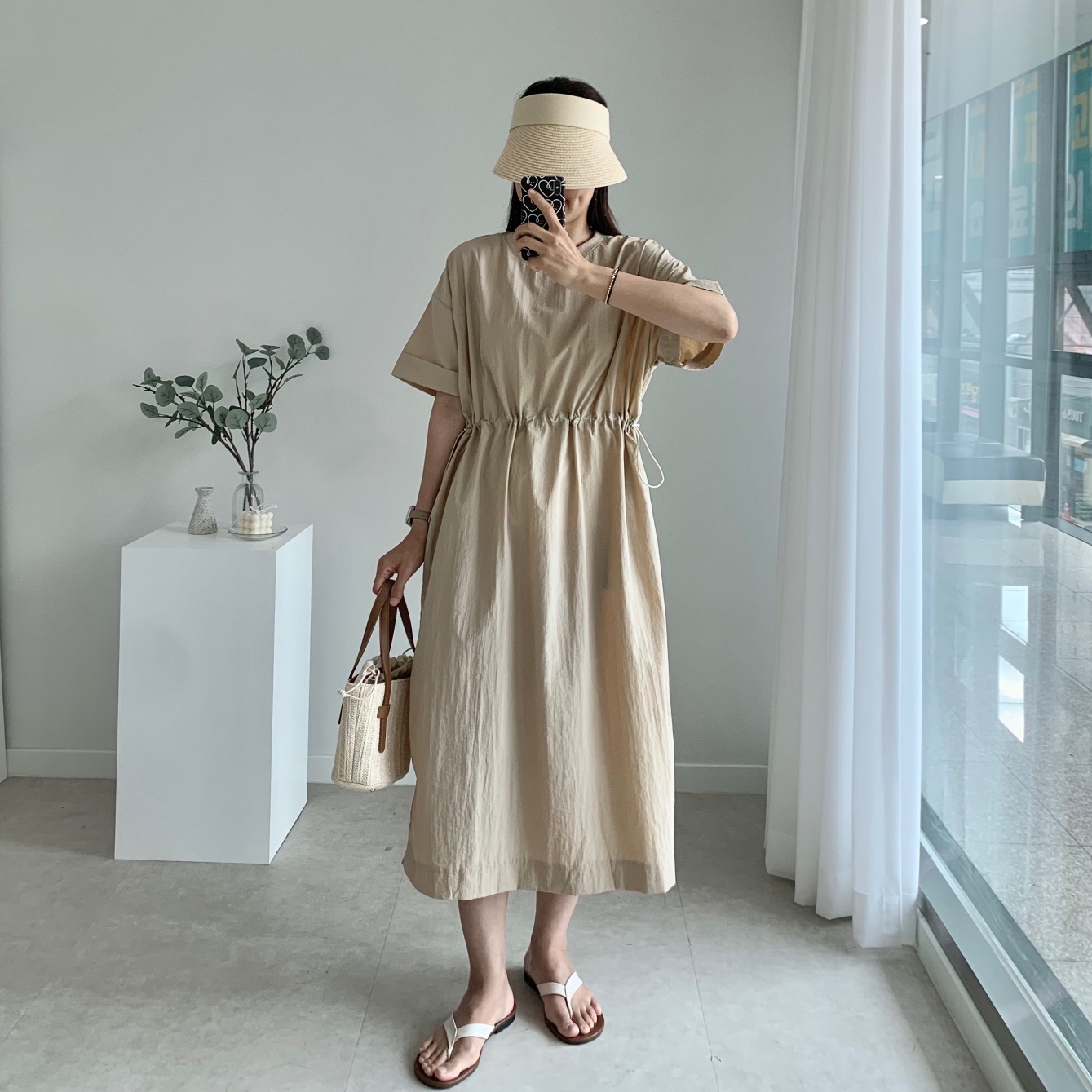 한여름 쿨에어 아노락 스트링 바스락원피스 빅사이즈원피스 시원한 임산부원피스 마망무드