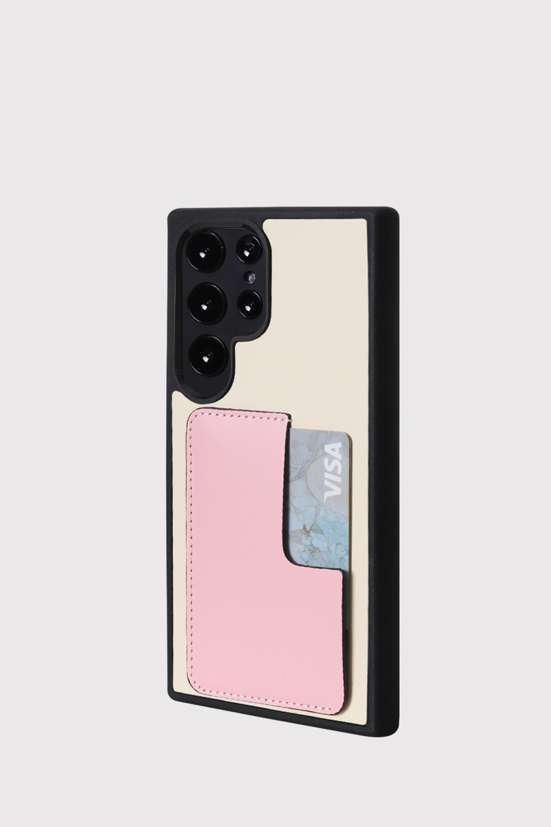 갤럭시 S25 <b>울트라</b> FE 범퍼 가죽 카드케이스 크림+핑크