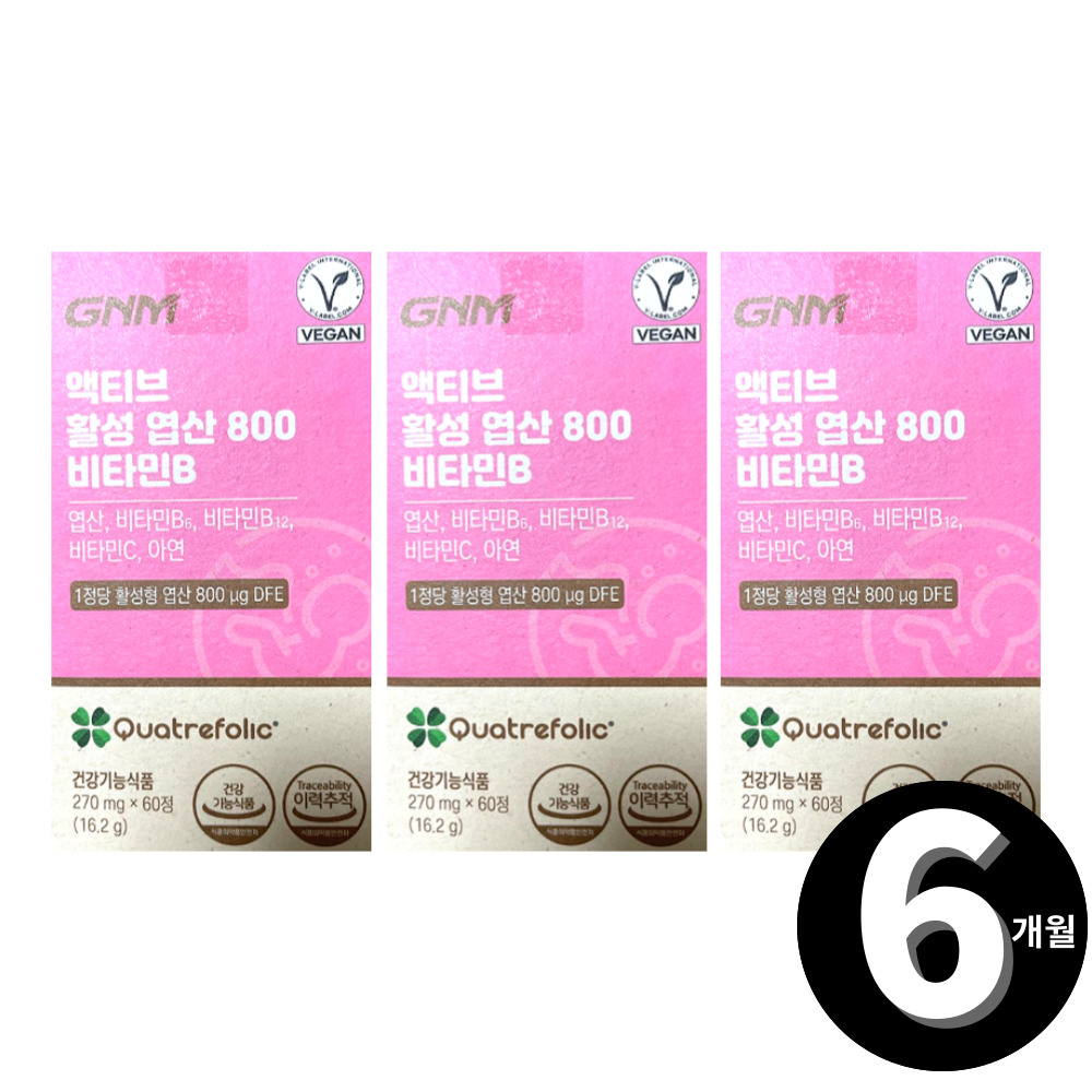 활성 <b>엽산</b> 800 액티브 임산부 활성형 <b>GNM</b> 총 6개월분