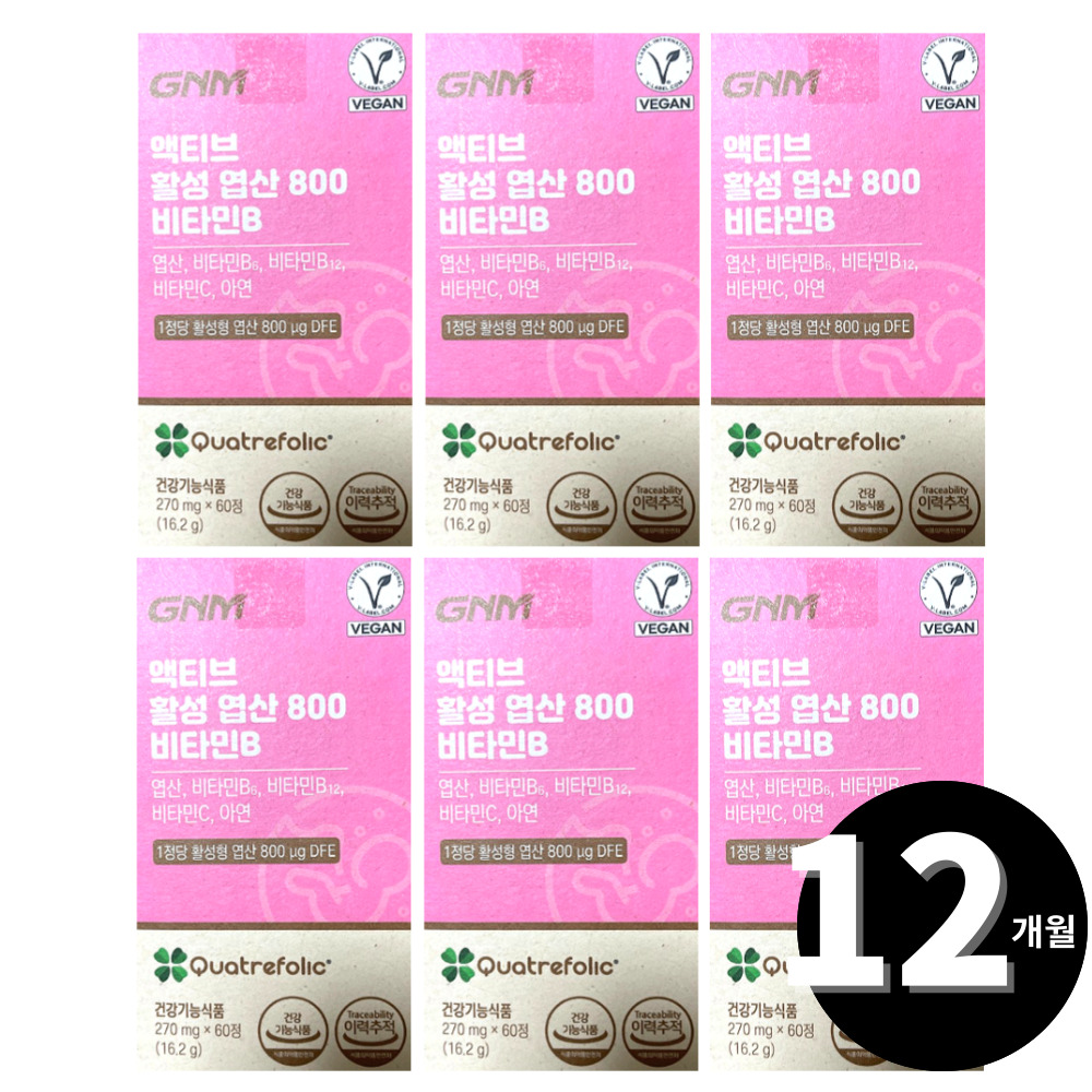 활성 <b>엽산</b> 800 액티브 임산부 활성형 <b>GNM</b> 총 12개월분