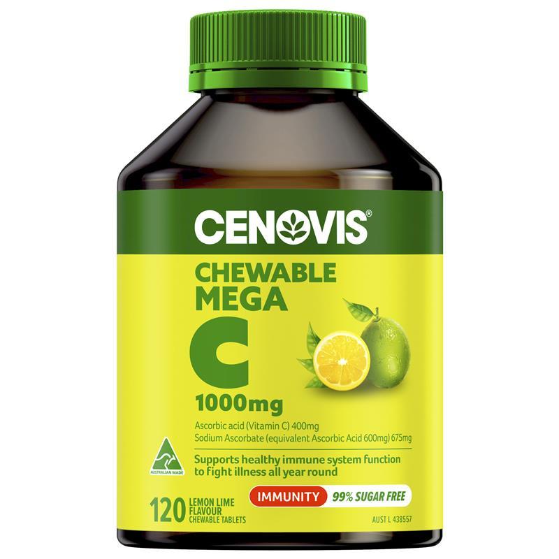 호주 세노비스 Cenovis Chewable Mega Vitamin C 츄어블 메가 <b>비타민C 1000mg 레몬라임</b>맛 120정