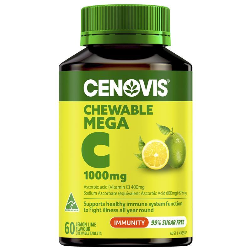 호주 세노비스 Cenovis Chewable Mega Vitamin C 츄어블 메가 <b>비타민C 1000mg 레몬라임</b>맛 60정