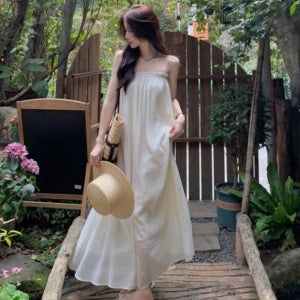 여자 휴양지 롱원피스 여름원피스 바닷가 휴가 끈나시원피스 화이트 블랙 무지