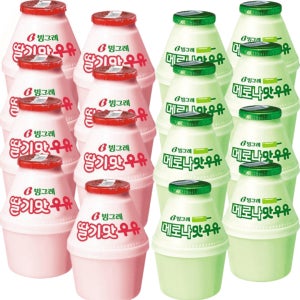 빙그레 딸기우유 240ml 16입 혼합 (딸기맛8입+메로나맛8입)