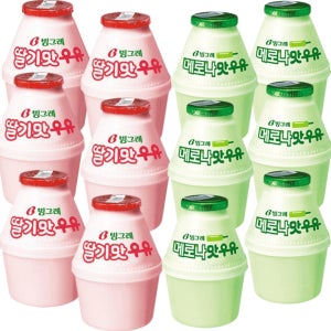 빙그레 딸기우유 240ml 12입 혼합 (딸기맛6입+메로나맛6입)