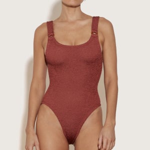 Hunza G 훈자지 도미노 스윔수트 원피스 수영복 메탈릭 로즈우드 여성용